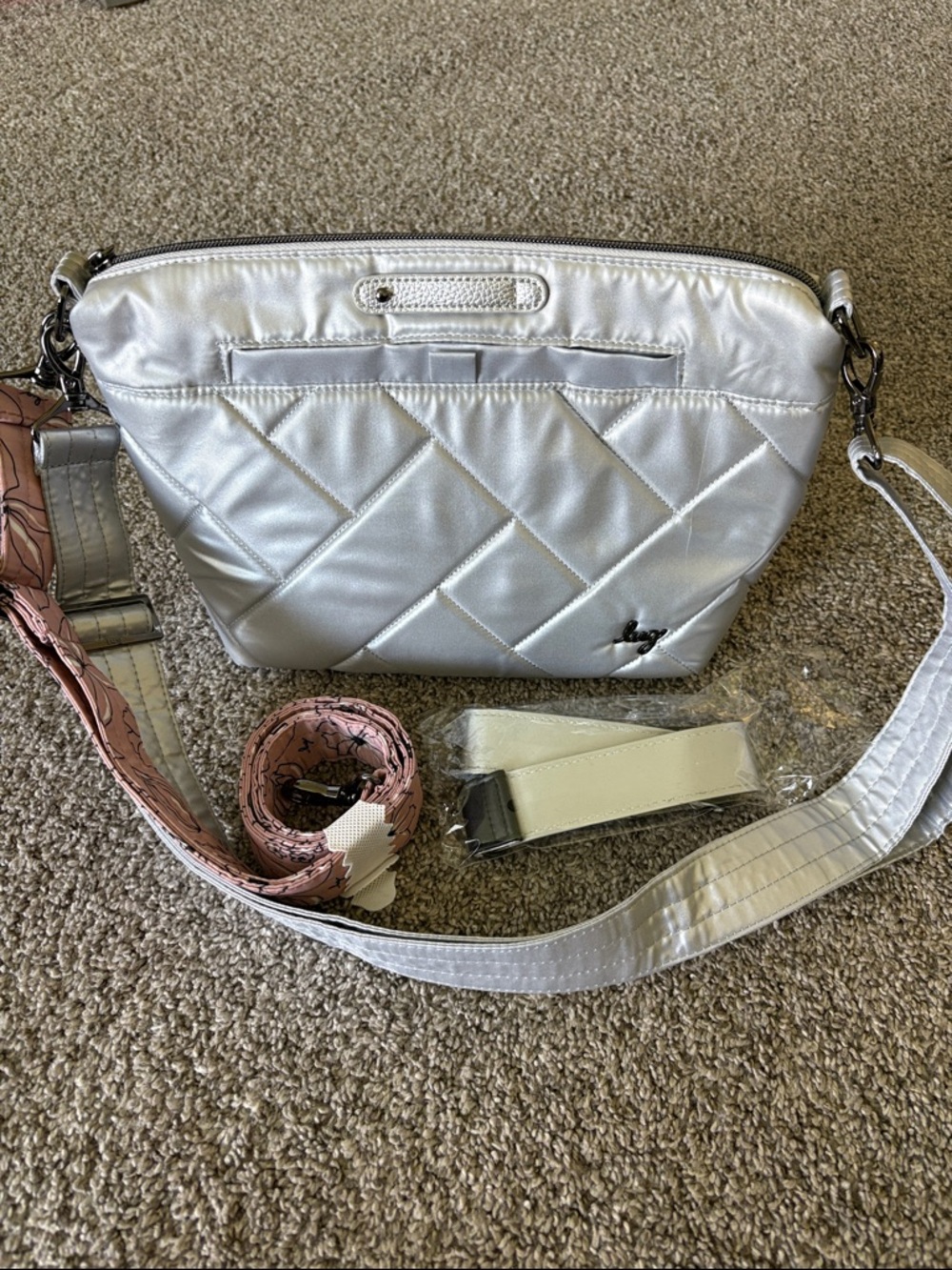NEW Lug Quilted Metallic Silver Crossbody